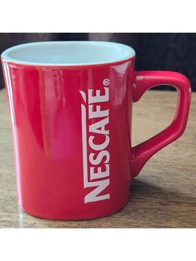 Nescafe Coffee Mug BRIGHT Red White Interior 8 oz.
